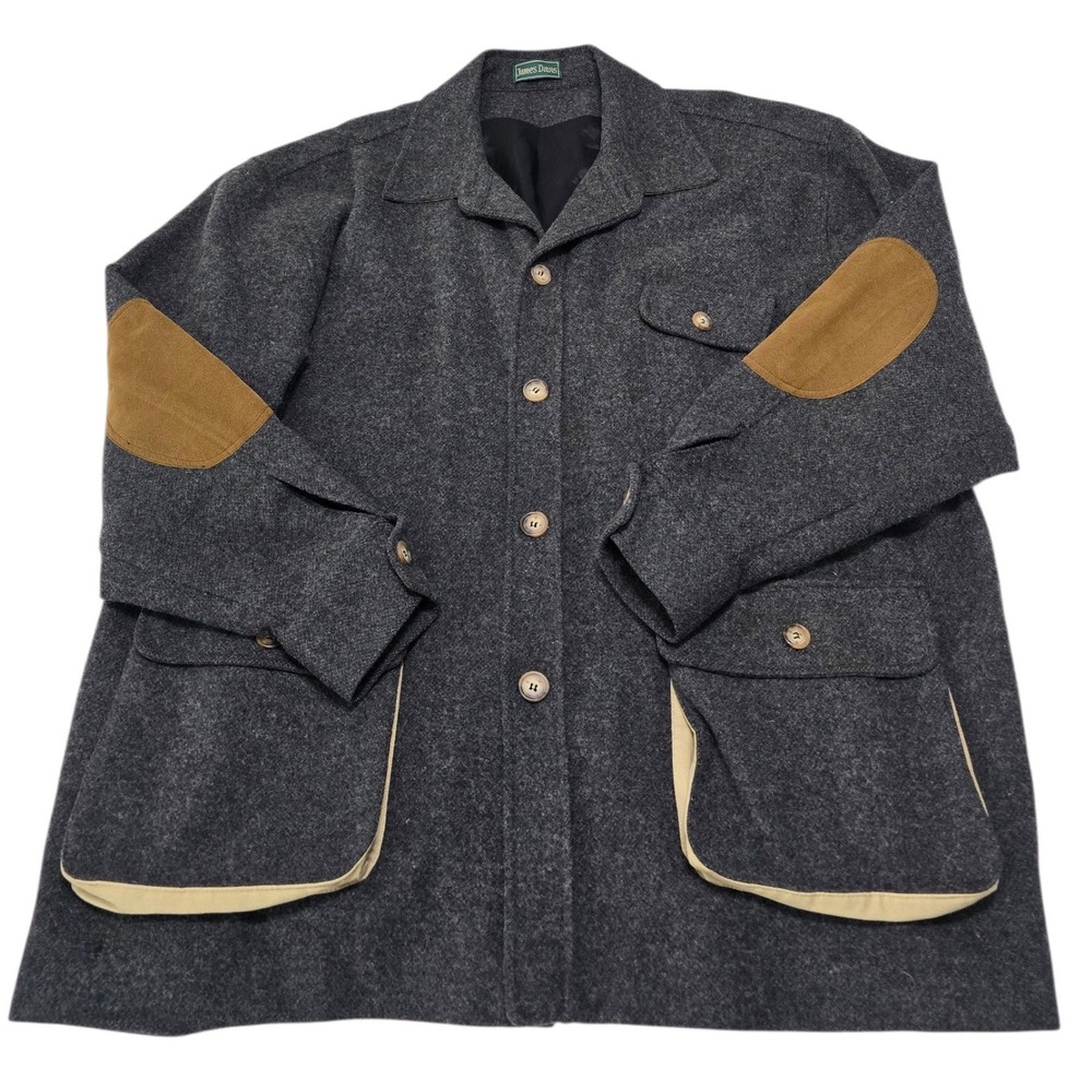 James Davis Men's Wool Blend Field Jacket Tan Suede Patches Charcoal XL Made USA